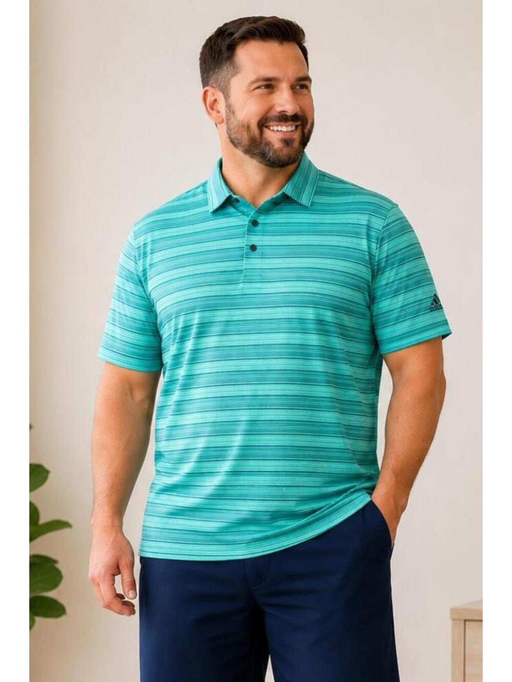 Adidas Primegreen Golf Polo Shirt 2XL Green Striped Stretch Performance